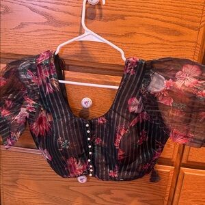 Floral Sheer Black Top blouse m-L